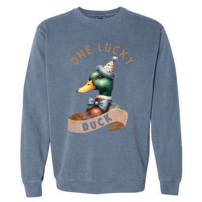 One Lucky Duck 1st Birthday 1 Years Old Poultry Mallard Duck Garment-Dyed Sweatshirt