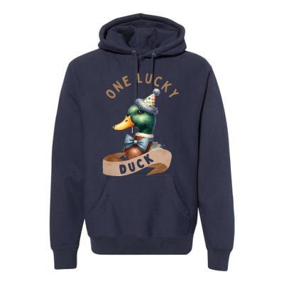 One Lucky Duck 1st Birthday 1 Years Old Poultry Mallard Duck Premium Hoodie