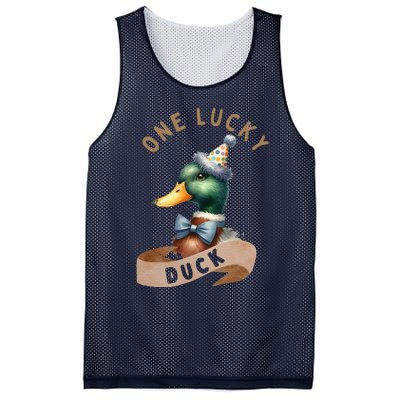 One Lucky Duck 1st Birthday 1 Years Old Poultry Mallard Duck Mesh Reversible Basketball Jersey Tank