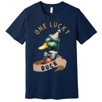 One Lucky Duck 1st Birthday 1 Years Old Poultry Mallard Duck Premium T-Shirt