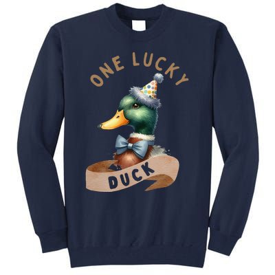 One Lucky Duck 1st Birthday 1 Years Old Poultry Mallard Duck Tall Sweatshirt