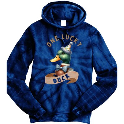 One Lucky Duck 1st Birthday 1 Years Old Poultry Mallard Duck Tie Dye Hoodie