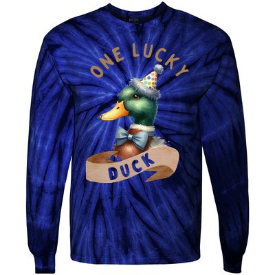 One Lucky Duck 1st Birthday 1 Years Old Poultry Mallard Duck Tie-Dye Long Sleeve Shirt