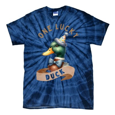 One Lucky Duck 1st Birthday 1 Years Old Poultry Mallard Duck Tie-Dye T-Shirt