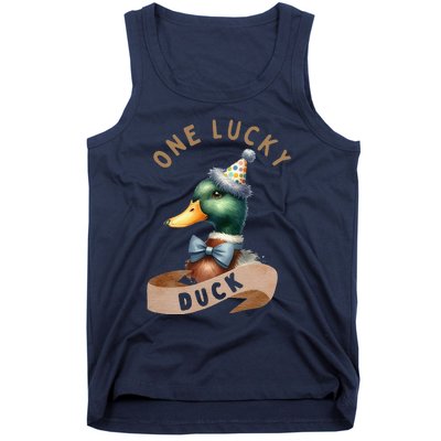 One Lucky Duck 1st Birthday 1 Years Old Poultry Mallard Duck Tank Top