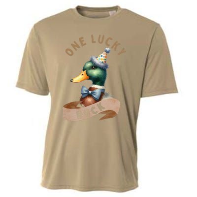 One Lucky Duck 1st Birthday 1 Years Old Poultry Mallard Duck Cooling Performance Crew T-Shirt