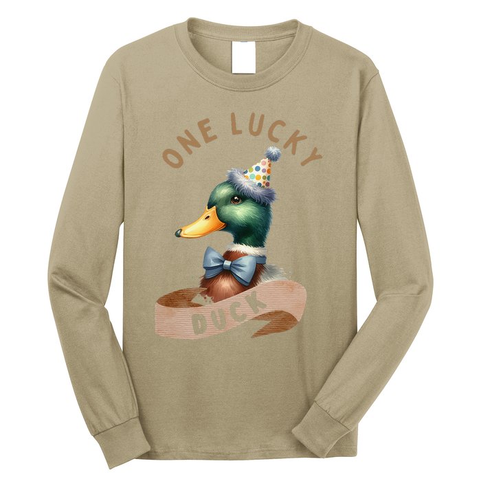 One Lucky Duck 1st Birthday 1 Years Old Poultry Mallard Duck Long Sleeve Shirt