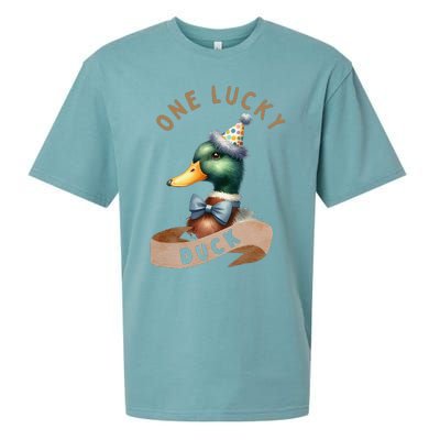 One Lucky Duck 1st Birthday 1 Years Old Poultry Mallard Duck Sueded Cloud Jersey T-Shirt