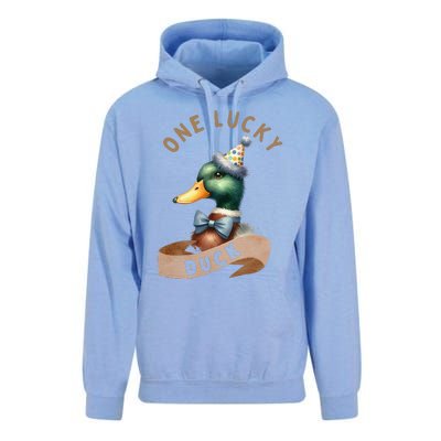 One Lucky Duck 1st Birthday 1 Years Old Poultry Mallard Duck Unisex Surf Hoodie