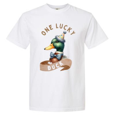 One Lucky Duck 1st Birthday 1 Years Old Poultry Mallard Duck Garment-Dyed Heavyweight T-Shirt