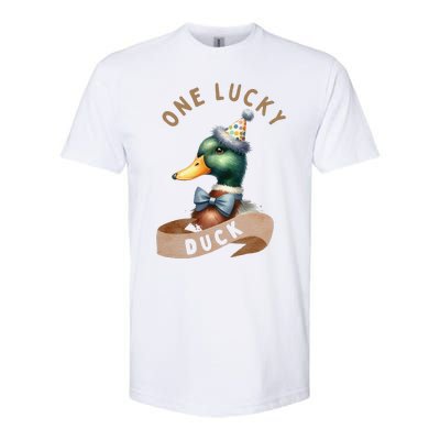 One Lucky Duck 1st Birthday 1 Years Old Poultry Mallard Duck Softstyle CVC T-Shirt