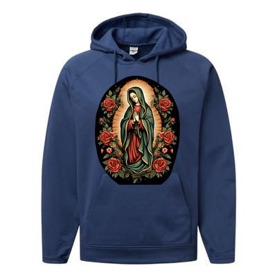 Our Lady De Guadalupe Sant Mary For Christians Catholics Performance Fleece Hoodie