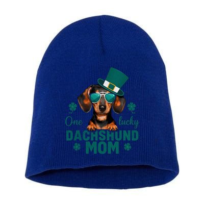 One Lucky Dachshund Mom Wiener Saint PatrickS Day Clover Gift Short Acrylic Beanie