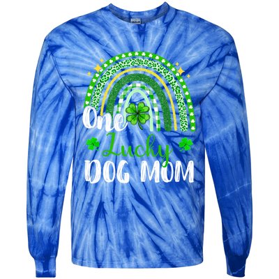 One Lucky Dog Mom Leopard Print Rainbow St Patrick’s Day Gift Tie-Dye Long Sleeve Shirt