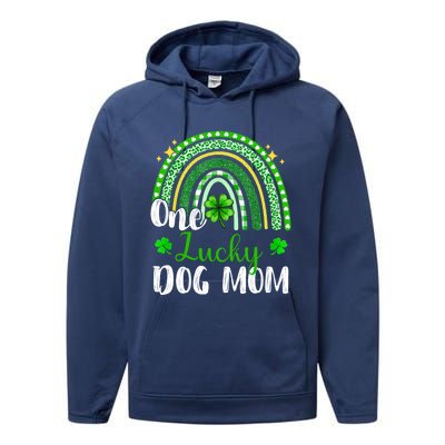 One Lucky Dog Mom Leopard Print Rainbow St Patrick’s Day Gift Performance Fleece Hoodie