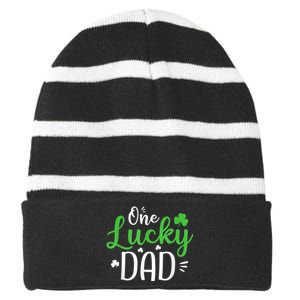 One Lucky Dad Shirt Funny St Patricks Day Gift For Daddy Striped Beanie with Solid Band