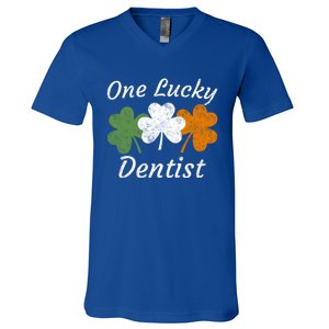 One Lucky Dentist St Patrick's Day Irish Shamrock Flag Gift V-Neck T-Shirt