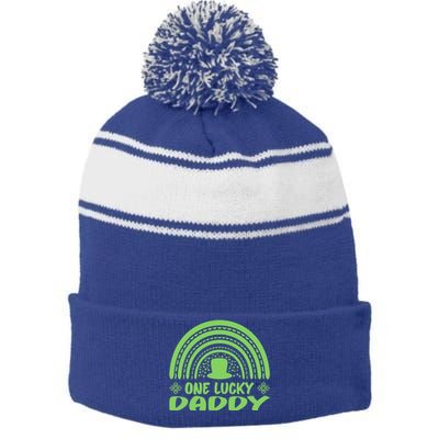 One Lucky Daddy Gift St Patrick's Day Funny For Daddy Funny Gift Stripe Pom Pom Beanie