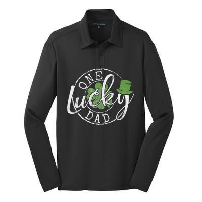 One Lucky Dad Funny Father Irish Clovers St Patrick's Day Silk Touch Performance Long Sleeve Polo