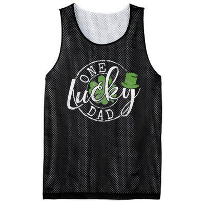 One Lucky Dad Funny Father Irish Clovers St Patrick's Day Mesh Reversible Basketball Jersey Tank