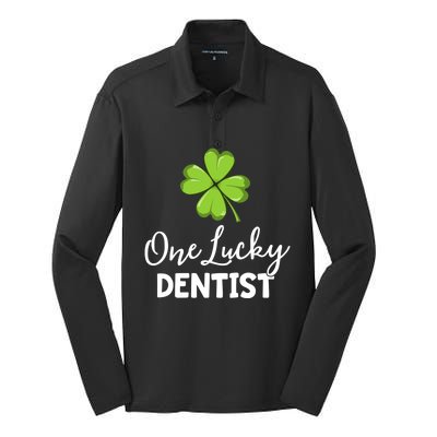 One Lucky Dentist Gift St Patricks Day Dental Office Cool Gift Silk Touch Performance Long Sleeve Polo