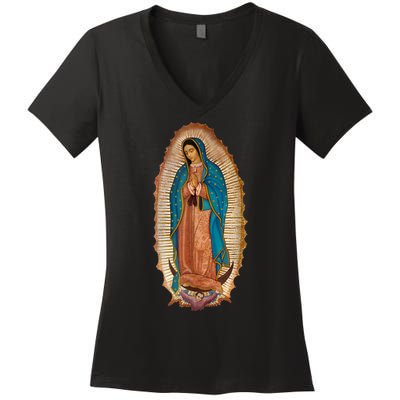 Our Lady De Guadalupe Sant Mary For Christians Catholics Women's V-Neck T-Shirt