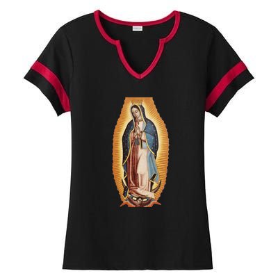 Our Lady De Guadalupe Mary Mother Of God Christian Catholics Rosary Ladies Halftime Notch Neck Tee