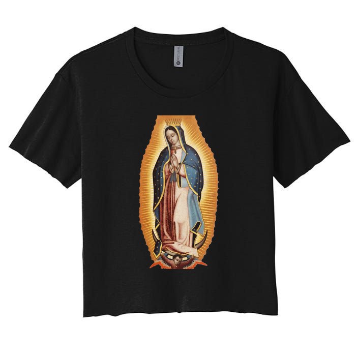 Our Lady De Guadalupe Mary Mother Of God Christian Catholics Rosary Women's Crop Top Tee