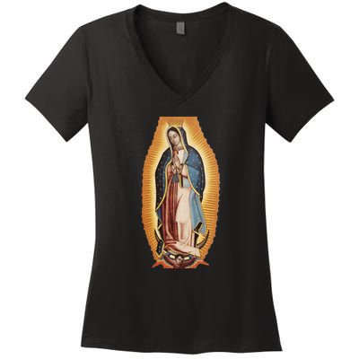 Our Lady De Guadalupe Mary Mother Of God Christian Catholics Rosary Women's V-Neck T-Shirt