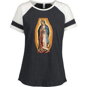 Our Lady De Guadalupe Mary Mother Of God Christian Catholics Rosary Enza Ladies Jersey Colorblock Tee