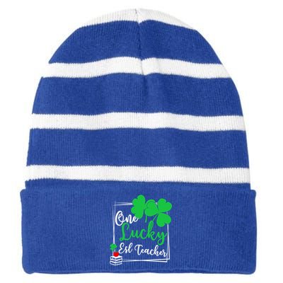 One Lucky Esl Teacher St Patricks Day Esl Teacher Gift Striped Beanie with Solid Band