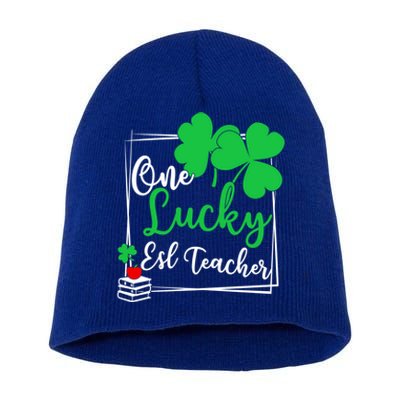 One Lucky Esl Teacher St Patricks Day Esl Teacher Gift Short Acrylic Beanie