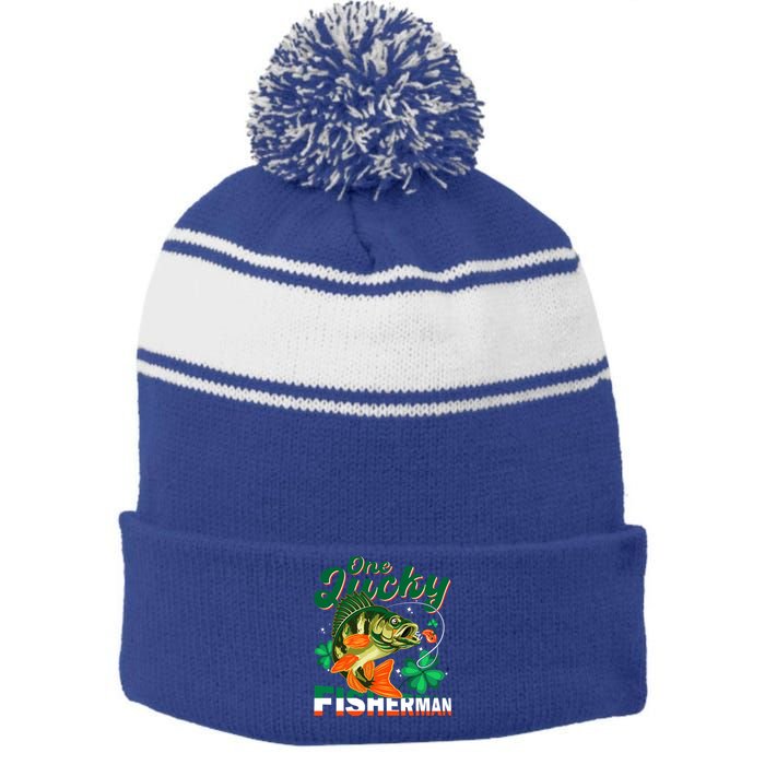 One Lucky Fisher Fisher Anglers St Patrick's Day Gift Stripe Pom Pom Beanie