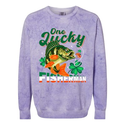 One Lucky Fisher Fisher Anglers St Patrick's Day Gift Colorblast Crewneck Sweatshirt