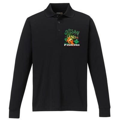 One Lucky Fisher Fisher Anglers St Patrick's Day Gift Performance Long Sleeve Polo