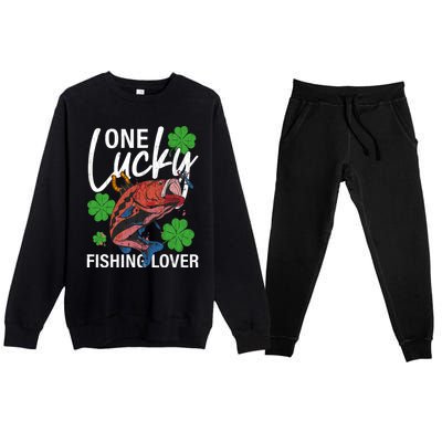 One Lucky Fishing Lover Funny Saint Patricks Day Graphic Gift Premium Crewneck Sweatsuit Set