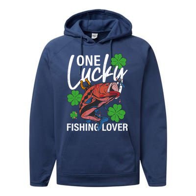 One Lucky Fishing Lover Funny Saint Patricks Day Graphic Gift Performance Fleece Hoodie