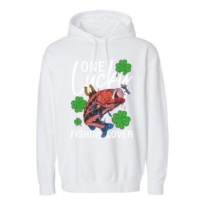 One Lucky Fishing Lover Funny Saint Patricks Day Graphic Gift Garment-Dyed Fleece Hoodie