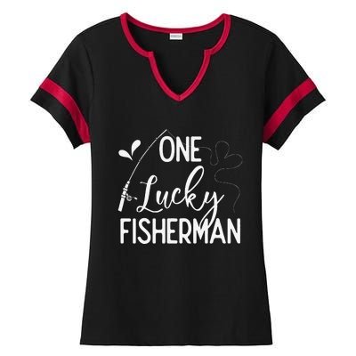 One Lucky Fisherman Couple Fishing Fishers Matching Gift Ladies Halftime Notch Neck Tee