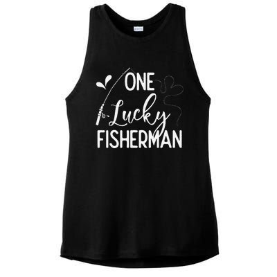 One Lucky Fisherman Couple Fishing Fishers Matching Gift Ladies PosiCharge Tri-Blend Wicking Tank