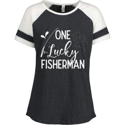 One Lucky Fisherman Couple Fishing Fishers Matching Gift Enza Ladies Jersey Colorblock Tee