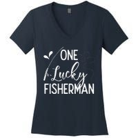 One Lucky Fisherman Couple Fishing Fishers Matching Gift Women's V-Neck T-Shirt