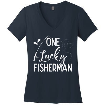 One Lucky Fisherman Couple Fishing Fishers Matching Gift Women's V-Neck T-Shirt