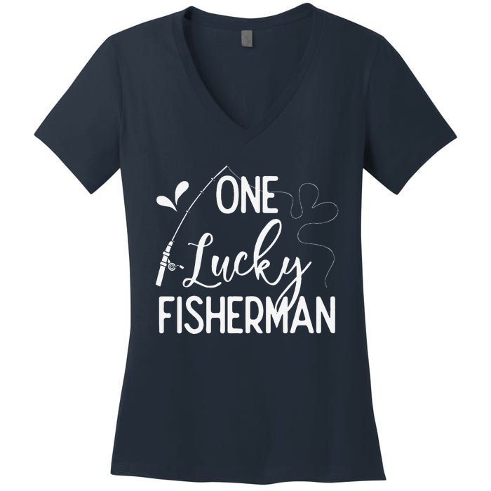 One Lucky Fisherman Couple Fishing Fishers Matching Gift Women's V-Neck T-Shirt