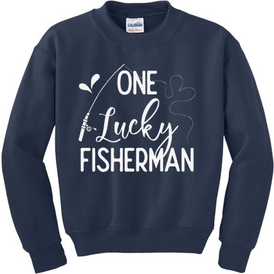 One Lucky Fisherman Couple Fishing Fishers Matching Gift Kids Sweatshirt