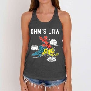 Ohms Law Funny Electricity Explained Electrical Engineer Women's Knotted Racerback Tank