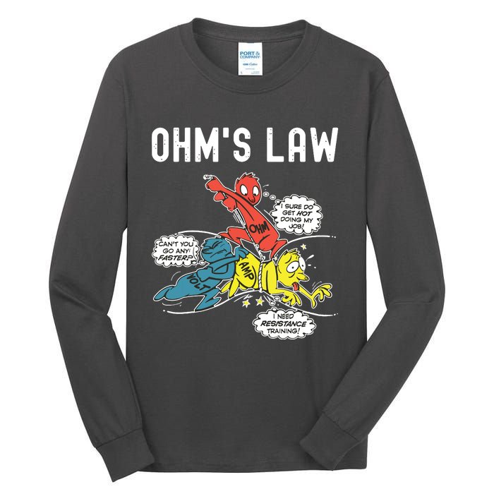 Ohms Law Funny Electricity Explained Electrical Engineer Tall Long Sleeve T-Shirt