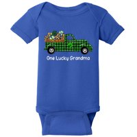 One Lucky Grandma Green Plaid Truck Shamrock St Patricks Day Gift Baby Bodysuit