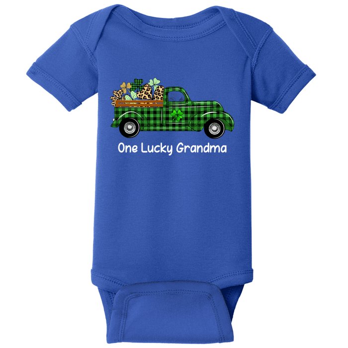 One Lucky Grandma Green Plaid Truck Shamrock St Patricks Day Gift Baby Bodysuit