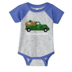 One Lucky Grandma Green Plaid Truck Shamrock St Patricks Day Gift Infant Baby Jersey Bodysuit